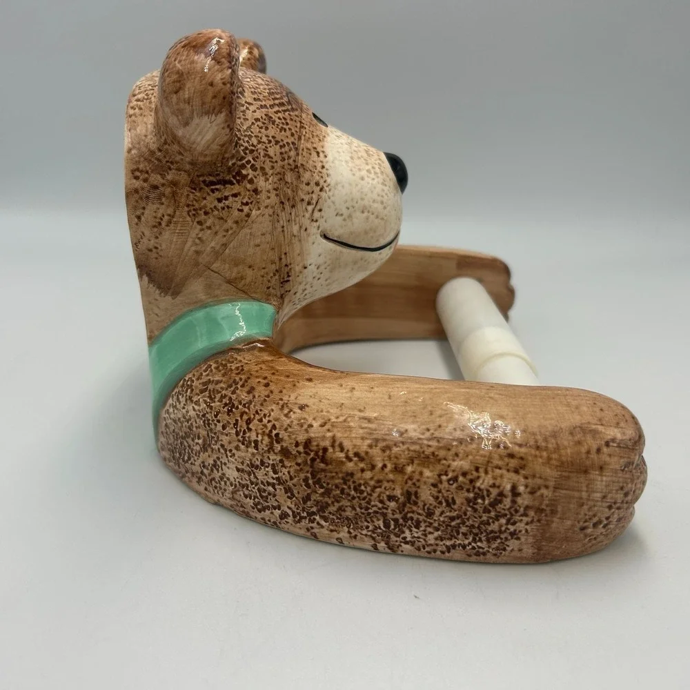 Teddy Bear Toilet Paper Tissue Holder Wall Mounted Ceramic Germany Cabin Cottage